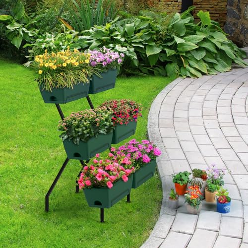 2 Column Vertical Raised Garden Beds 6 Planter Boxes Standing Garden Bed - color: Green