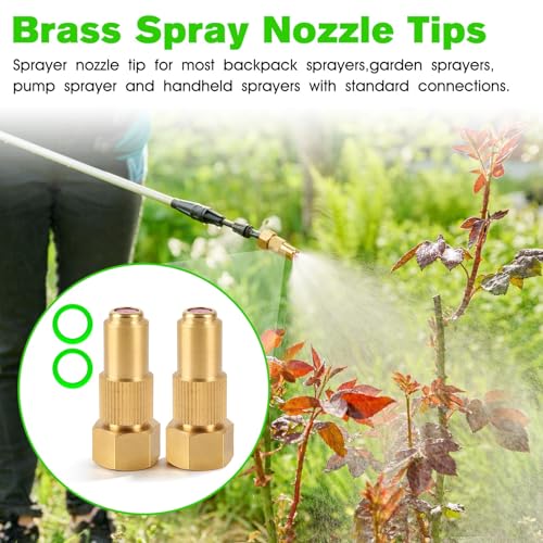 Brass Sprayer Nozzle Tip Replacement Adjustable Mist Stream High Pressure Atomizing Ceramic Core Nozzle for Backpack Pump Sprayer Nozzle Tips & Lawn Farm Garden Spray Nozzle Replacement Part -2 Pack
