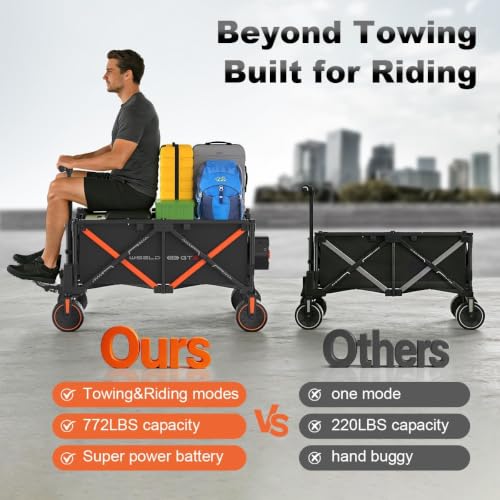 WISELD GT3 Electric Wagon Cart with 2 Seats for Adults, Rideable Tow-Assist