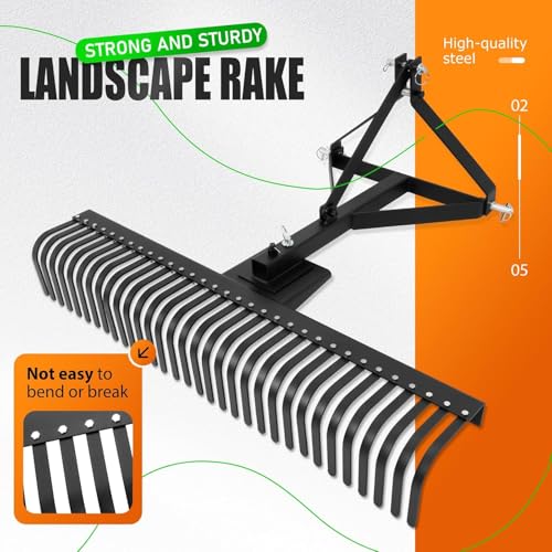 KUAFU 60" 3 Point Landscape Rake Rotation Compatible with Category 1 - style: Black