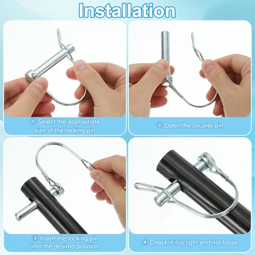 PATIKIL Trailer Coupler Pin 1/4" x1-9/16, 8 Pcs Wire Lock D Shape Safety Shaft Locking Round Pto Pins for Farm Trailers Lawn Hitches Garden Tractor Kayak Boat, Silver (6x40mm) - size: 1/4" x 1-9/16"