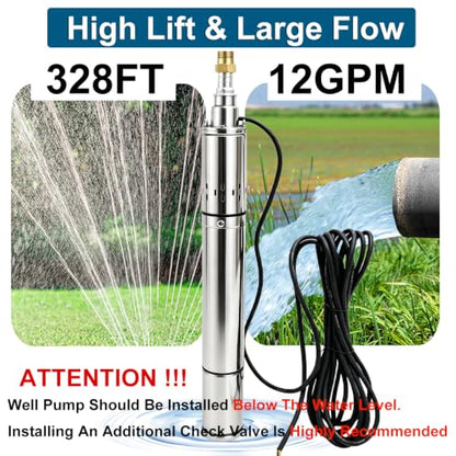Deep Well Submersible Pump, 220V 1hp Deep Well Pump Submersible Water Pump for Industrial Irrigation and Home,328FT Lift, 12GPM, Screw Water Pump - size: 4"-220V