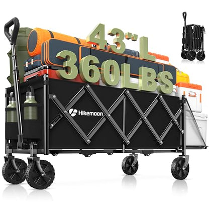 HIKEMOON 43'' Extra Long Folding Wagon with Extended Tailgate, Black - color: Black