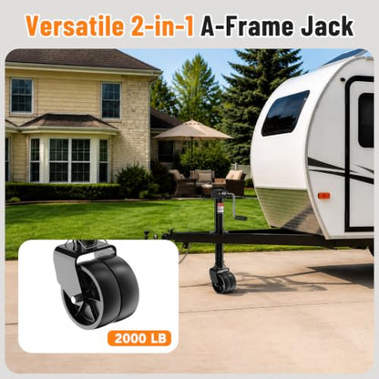 BOYISEN A-Frame Trailer Jack 2-in-1 5000lbs Foot Plate & 2000lbs Dual-Wheel