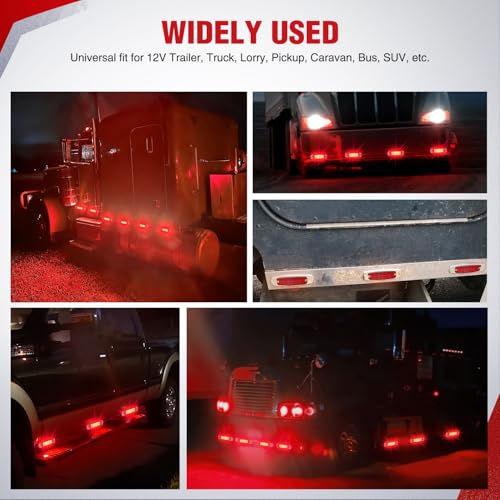 Nilight 6.3" Red Rectangle Side Marker Light with High Low Strobe - color: Red 6.3" 10Pcs
