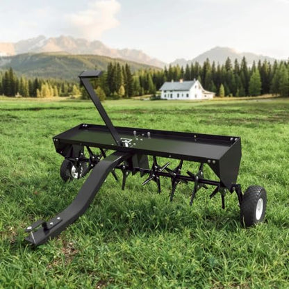 MOUMON 48.5” Tow Behind Lawn Aerator, Tow Behind Plug Aerator with 32 Tines