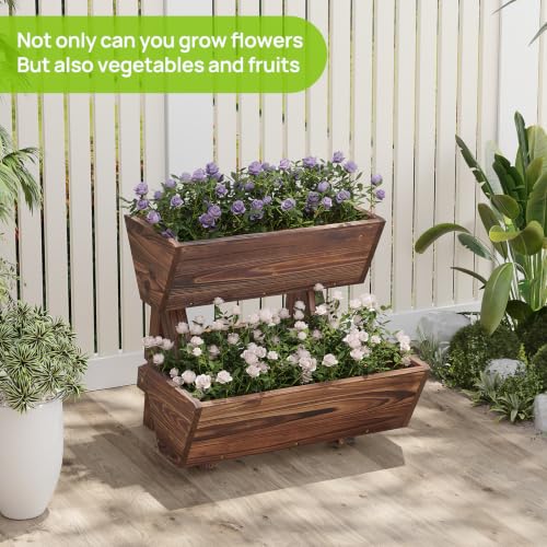 Vertical Garden Planter 2 tier Raised Garden Bed Tiered Wood Planter Box - color: Carbonized, size: 2-Tier-Small