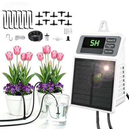 Uzoli Solar Drip Irrigation System, Auto Watering Kit for 10 Potted Plants