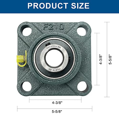 DEEPDREAM UCF210-32 Pillow Block Bearing 2 inch Bore, Square Flange Mounted Bearings, Self Alignment Bearings (2 PCS) - size: UCF210-32-2psc
