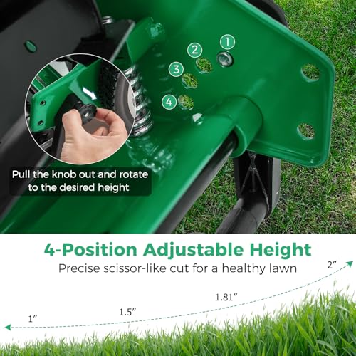 16" Manual Rear Mower, Push Lawn Mower with 5 Steel Blades, Adjustable Cutting Heights & Grass Catcher Bag, Walk-Behind Grass Cutter Lawn Sweeper for Garden, Park & Yard (Green) - color: Green, size: 16"