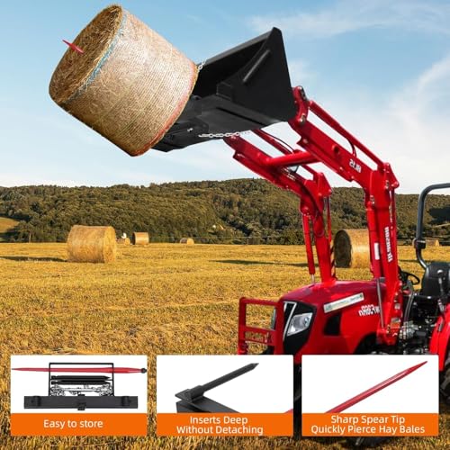 39"+2 * 17.5" Hay Spear,Bale Spear 4000lbs Capacity Universal HD Front Skid Steer Tractor Loader Bucket Attachment Quick Attach for Bobcat Tractors