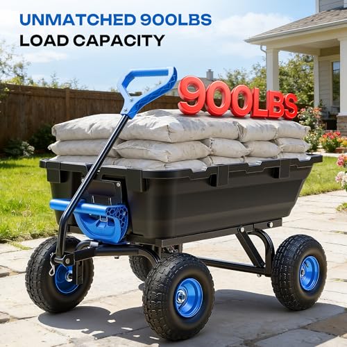 Wheelbarrow Garden Dump Cart Wagon 4 Cu.Ft. | Upgrade 10" All Terrain Pneumatic Tires,DIY Expansion over 900LBS Capacity, Transportation in Yard, Farm, Garden,Blue - color: 900lbs|blue