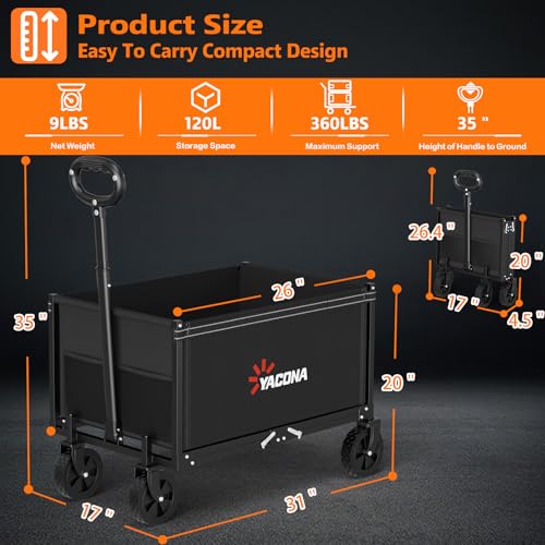 Semoprus 3 in 1 Wagons Carts Foldable,360LBS Beach Cart with Sturdy Wheels - color: Black