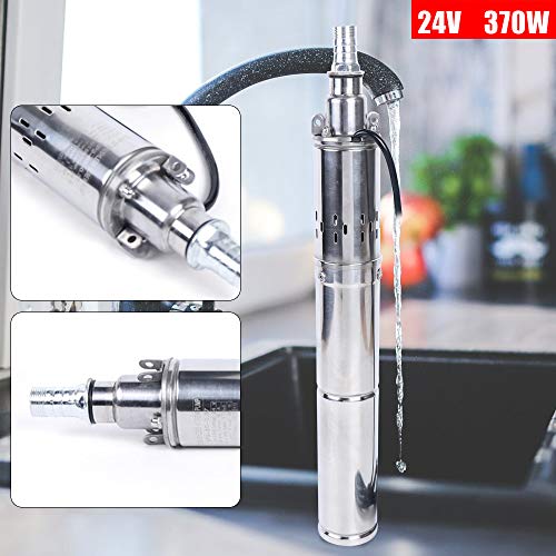 24 V Well Pump Deep Well Submersible Water Pump 370W Solar Pump Stainless Steel Deep Well Submersible Water Pump for Irrigation Home Industrial Livestock Drinking or Tank Filling (24V 370W) - color: 24v 370w