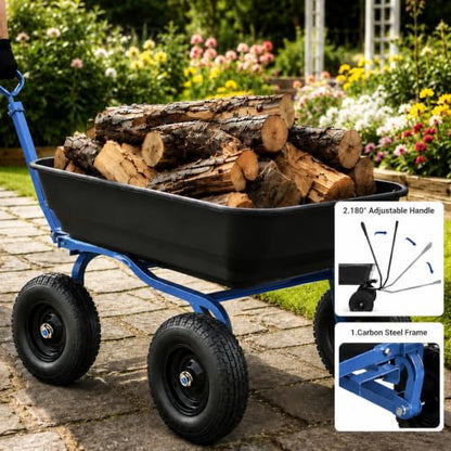 AAIN 1300 lb Heavy Duty Garden Dump Cart,13" Pneumatic Tires, Utility Wagon