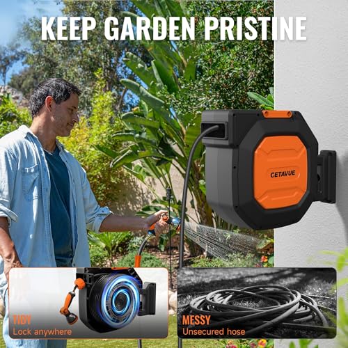 Retractable Garden Hose Reel 1/2 inch x 150 ft Wall Mounted - color: Black, size: 1/2"-150FT