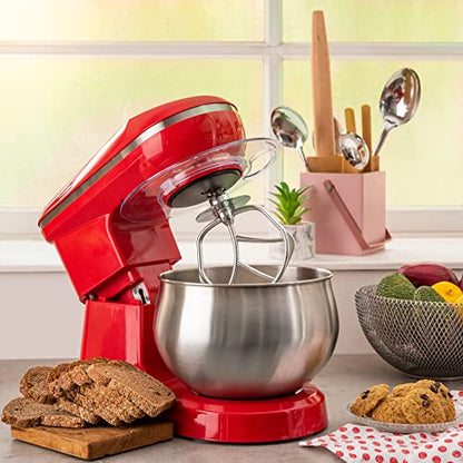 Moss & Stone Stand Mixer, 6 Speed Electric Mixer With 5.5 Quart Stainless Steel Mixing Bowl, Red Body Kitchen Mixer With Dough Hook, Whisk, Beater & Baking Spatula, Classic Food Mixer - color: Red