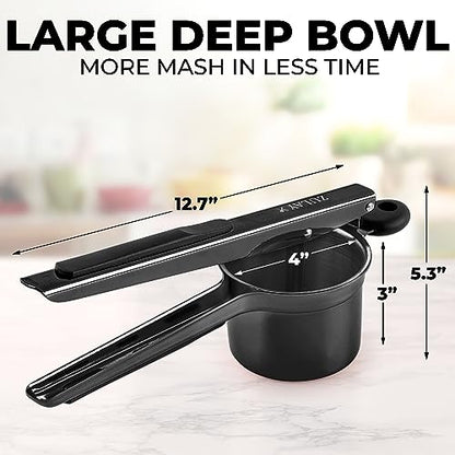 Zulay Kitchen Premium Large 15oz Potato Ricer, Heavy Duty Professional Stainless Steel Potato Masher and Ricer Kitchen Tool, Press and Mash Kitchen Gadget - Metallic Black - color: Metallic Black, size: Three Discs