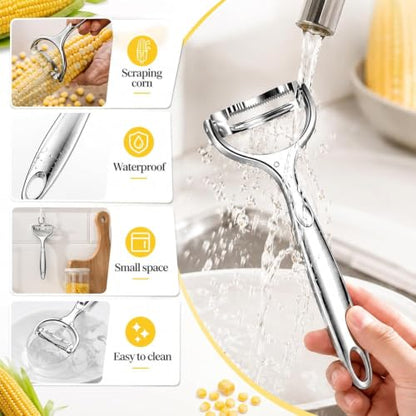 2PCS Upgraded Corn Peeler 304 Stainless Steel Corn Kernel Remover, Ergonomic Corn Planer Thresher, Durable & Efficient Corn Kernel Remover for Kitchen Gadge