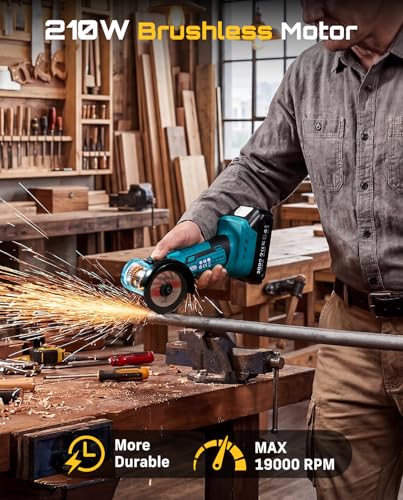 SEESII 3-Inch Cordless Mini Angle Grinder with 2× 21V 2.0Ah Batteries