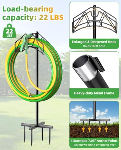 Garden Heavy Duty Hose Holder Stands Storage Rack Freestanding for Outside - color: Single-Hook (Black)