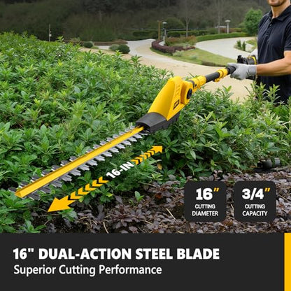 Alloyman 2-in-1 Telescopic Cordless Pole Hedge Trimmer 16'' &Pole Saw 8.6'' - color: YELLOW