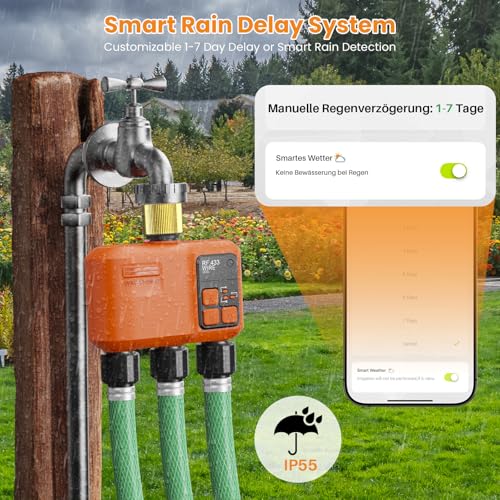 Smart WiFi Sprinkler Timer 3 Zone, Water Timer for Garden Hose Irrigation - style: 3 Outlet- Brass Inlet