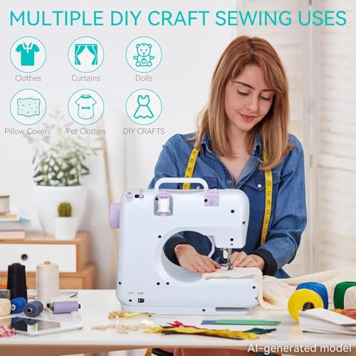 Mini Sewing Machine for Beginners, Portable Sewing Machine with 12 Stitches - color: Purple