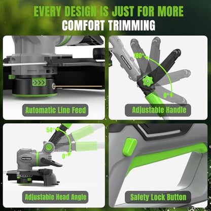 12" 21V Weed Wacker Cordless, 2 in 1 String Trimmer and Edger - color: Green
