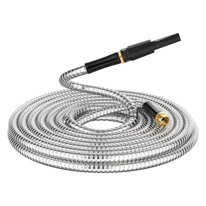 Non-Expandable Metal Garden Hose 50 Feet with Sprayer Nozzle, Flexible, No Kinking, Lightweight & Heavy Duty Water Pipe, Stainless Steel Outdoor Water Hose for Yard 50 ft, Male to Female Connector - size: 50ft