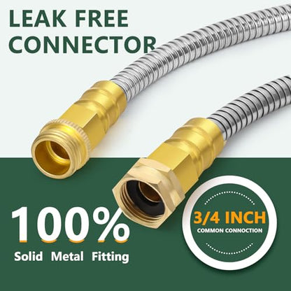 Metal Garden Hose 25ft Copper Bullet, Heavy Duty Stainless Steel Water Hose with 10 Function Sprayer Nozzle, Leaf-Proof Kink Free Lightweight for Outdoor,Yard,Lawn,Patio, Car - size: 25ft