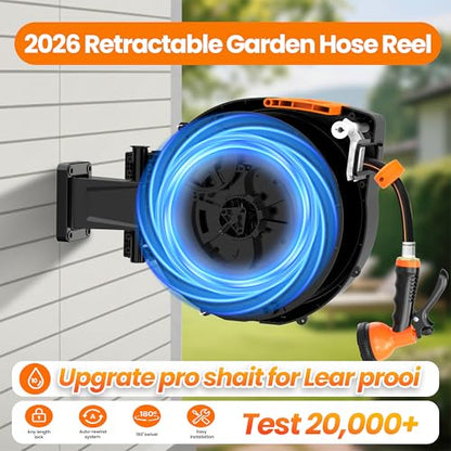 Retractable Garden Hose Reel, 1/2 in x 100 ft Wall Mounted Hose Reel - size: 100 FT