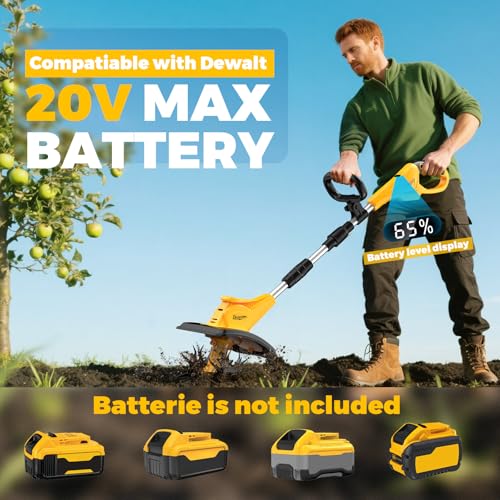 Battery Powered Tiller Compatible with Dewalt 20V Battery(Tool Only), 310RPM Folding Electric Rototiller Features 40 Steel Tines, 9.1In Tilling Width & 6.3In Depth Tiller - color: Compatible with Dewalt 20V Battery
