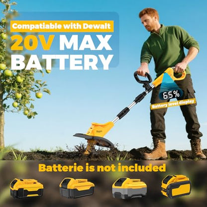 Battery Powered Tiller Compatible with Dewalt 20V Battery(Tool Only), 310RPM Folding Electric Rototiller Features 40 Steel Tines, 9.1In Tilling Width & 6.3In Depth Tiller - color: Compatible with Dewalt 20V Battery