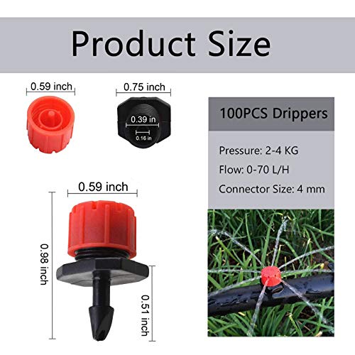 100PCS 1/4" Adjustable Watering Sprinklers for Micro Drip Irrigation System - color: 100PCS Red 8 Holes