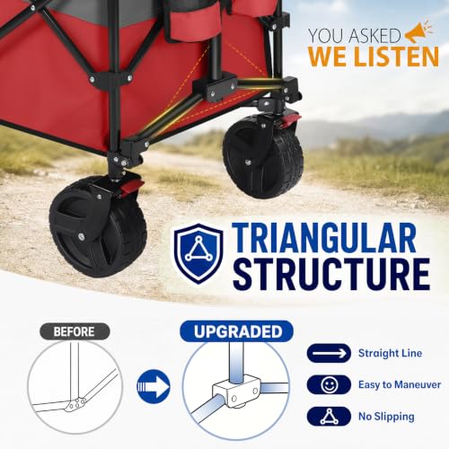 Sekey 300L Extended Collapsible Wagon, 660 lb Capacity, 48 in Long - color: Red&grey