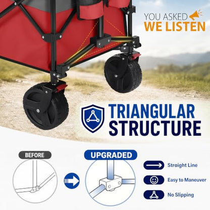 Sekey 300L Extended Collapsible Wagon, 660 lb Capacity, 48 in Long - color: Red&grey