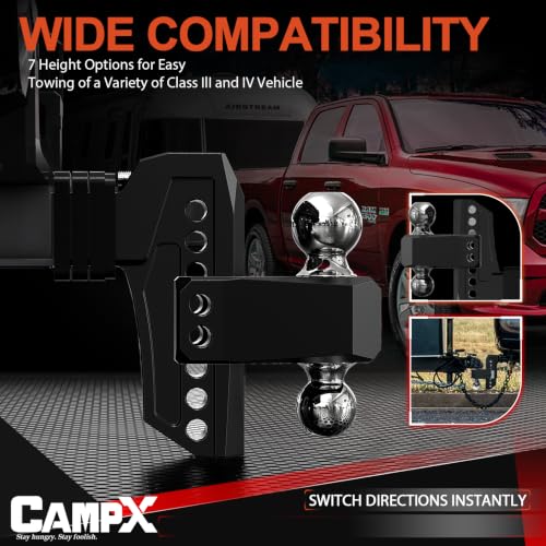 Adjustable Trailer Hitch Fits 2.5" Receiver 6-Inch Drop/Rise, Black - color: 2.5 inch Receiver-Black