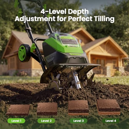 40V Cordless Electric Tiller for Soil Cultivation with 2×4.0Ah Batteries