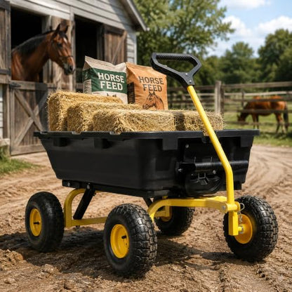 Garden Dump Cart Wagon 900 Lbs, Heavy Duty Yard Wheelbarrow | Upgrade 10" All Terrain Pneumatic Tires,DIY Expansion over 900LBS Capacity, Transportation in Yard, Farm, Garden - color: 900 Lbs|yellow