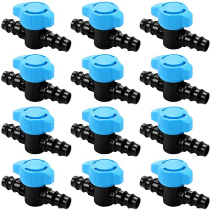12 Pack Drip Irrigation 1/2 Inch Barbed Shut Off Valve, Drip Line 1/2" In-Line Ball Valve Parts for 1/2 Inch 16mm Drip Irrigation Tubing (.570-.620" ID) for Drip Sprinkler Systems - size: 1/2" Barbed Valve-12P