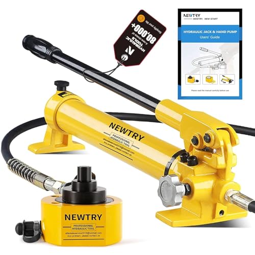 NEWTRY 100 ton Low Profile Hydraulic Jack Porta Power Kit + CP-700 Manual Hydraulic Hand Pump Multi Section Jack, 2.72” Stroke Industrial Mini Hydraulic Cylinder - size: 100T Hydraulic Jack + cp-700 Pump
