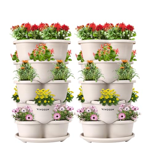 VIVOSUN 2-Pack 5 Tier Vertical Gardening Stackable Planter for Strawberries - size: 2-Pack-Ivory