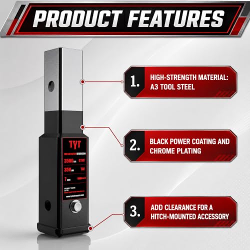 TYT 7-Inch Hitch Extender for 2" Receiver, Trailer Hitch Extension - size: 7'' Extender