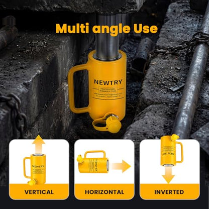 NEWTRY 20T Long Hydraulic Ram Jack, 4" Stroke Porta Power Auto Retract - size: 20T