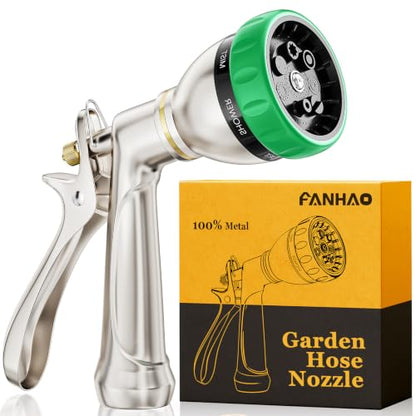 FANHAO Upgraded 100% Metal Garden Hose Nozzle Heavy Duty, 7 Spray Patterns - color: Green, size: Multi-Pattern