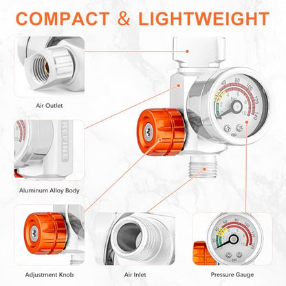 REFINE Air Pressure Regulator with Gauge 1/4" NPS for Paint Spray Guns