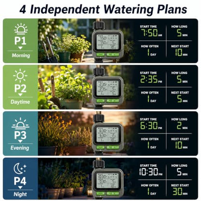 Sprinkler Timer with remote control, Programmable Water Timer for Garden Hose, Outdoor Hose Faucet Timed with 4 Plans/Rain Delay/Automatic Watering controller System, Digital Irrigation for Yard, Lawn