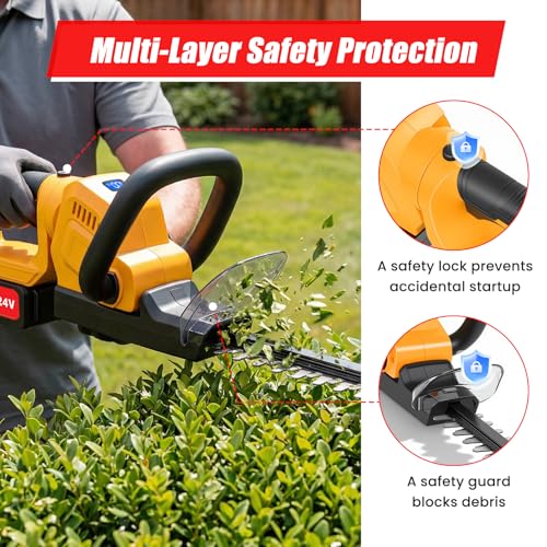 Cordless Hedge Trimmer with 2 x 4.0ah Battery, 24V Tree Bush Trimmer - color: Bright Yellow