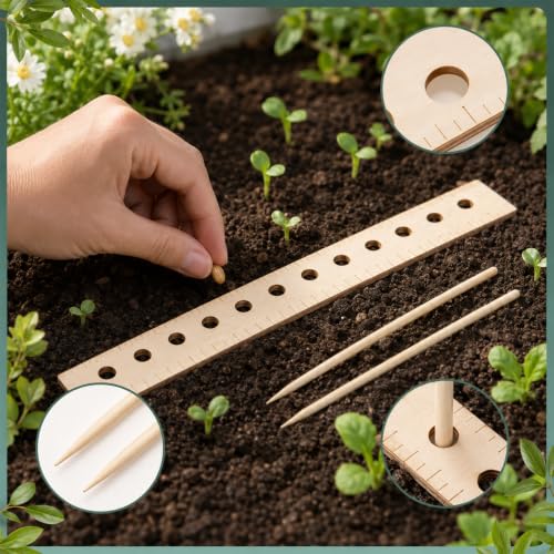 Seed Spacer, Dibbler Gardening Tool, Seeding Ruler with Holes Garden Template, Seed Planting Tool for Precise Planting Template